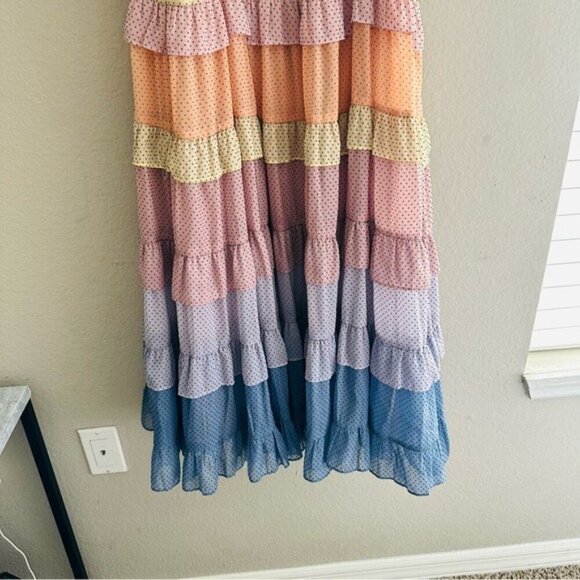 Storia Multicolor Polka Dot Print Colorblock Tiered Midi Dress NWT - Picture 8 of 14